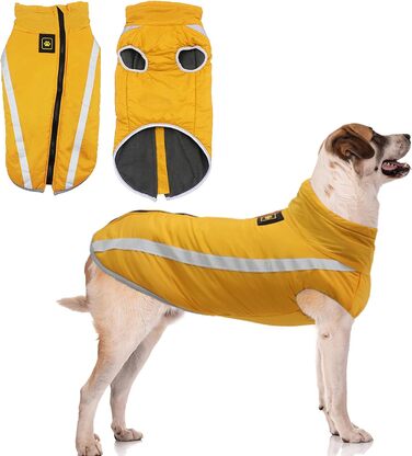 Зимова куртка для собак, тепла водонепроникна куртка для середніх та великих собак, флісова підкладка, світловідбиваючі елементи, для Лабрадора, Бульдога, Самоеда (5XL/60см, Жовтий)