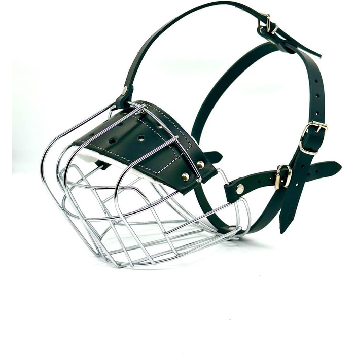 Міцний нашийник-маска для собак з металевої сітки, Rottweiler, Mastiff, Golden Retriever (R2, сріблястий/чорна шкіра)