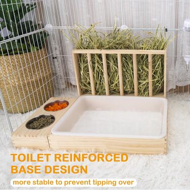 Диспенсер для сіна BESNEW 3-в-1 з туалетом для котів, годівниця для кроликів, морських свинок, шиншил, з 2 мисками, великий базовий