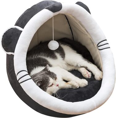 Кігтеточка-будиночок для котів Andiker, 40x40x33 см, плюшеве ліжко, напівзакритий гніздо, миється, знімається, з іграшкою-клубочком (сірий, миша)