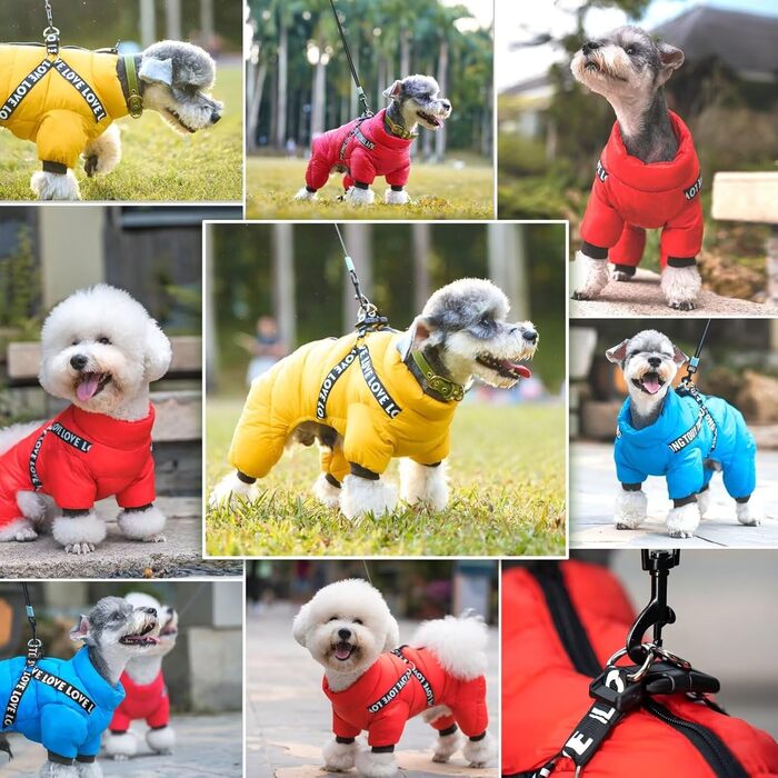 Зимовий теплий одяг Didog для маленьких собак, водонепроникна куртка з шлейкою та кільцями D, тепла на блискавці, для холодних днів, для цуценят та котів, для прогулянок та походів, червоний, обхват грудей: 33 см, довжина спини 25 см