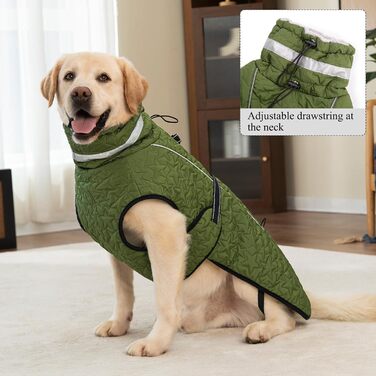 Водонепроникна куртка для собак на зиму: тепла, з підкладкою з флісу, з отвором для повідка, для малих, середніх та великих собак (XL, зелена)