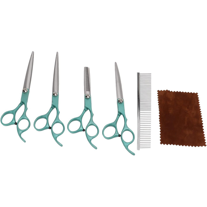 Набір професійних ножиць для грумінгу собак та котів, 17.8 см, зелений