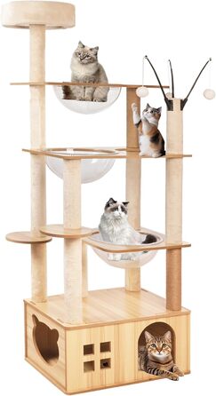 Великий котячий комплекс з подряпуванням, 173 см, XXL, 13 стовпчиків, 5 платформ, 3 космічні кораблі, 1 печера, 3 плюшеві кульки, 1 плюшева платформа для стрибків, багатошарові стовпчики, космічна капсула