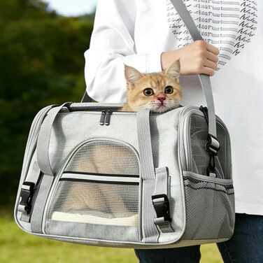 Транспортна сумка для котів та собак, складана, сіра. Дыхаюча переноска для тварин для ветеринара, авто, літака, поїзда