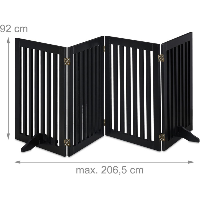 Захисний забірчик для собак Relaxdays, 92 x 206,5 см, 4 панелі, чорний, розкладний, з ніжками, МДФ