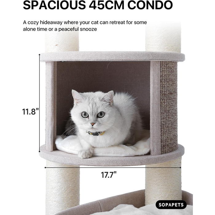 Великий котячий будиночок з дряпалкою для Мейн-куна, 165 см, котячий будиночок для кішок, дорослих, 9 кг, XXL, міцний, розкішний з великою гамаком, дряпка з сизалю, бежевий, 165 см