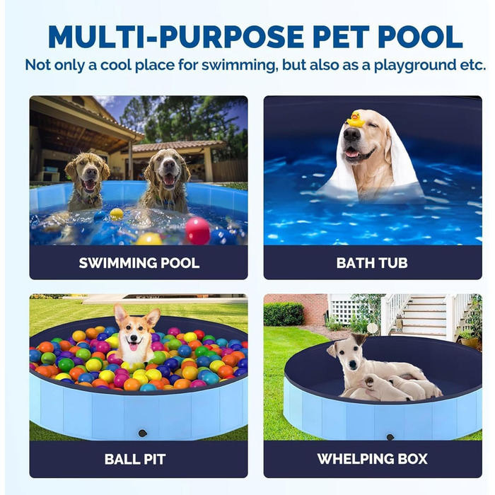 Надувний басейн для собак та котів, 60x20 см, PVC, портативний, блакитний
