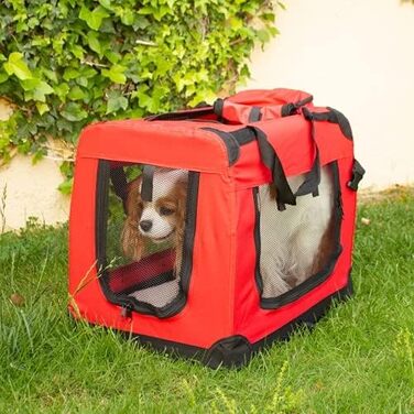 Складана транспортна переноска для собак і котів Mobiclinic Pets Balú, європейський бренд, розмір L, до 15 кг, 70x52,5x50 см, червона, 2 кишені, дихаюча, м'яке дно