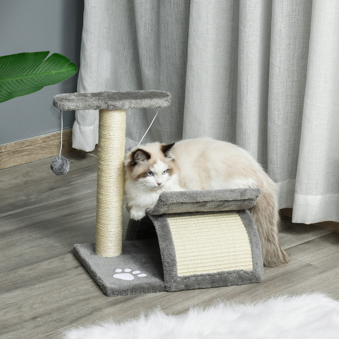 PawHut Cat tree маленьке, 43H см, до 10 кг, з лежачою поверхнею, тунель, іграшковий м'яч, сизаль, світло-сірий | Аосом