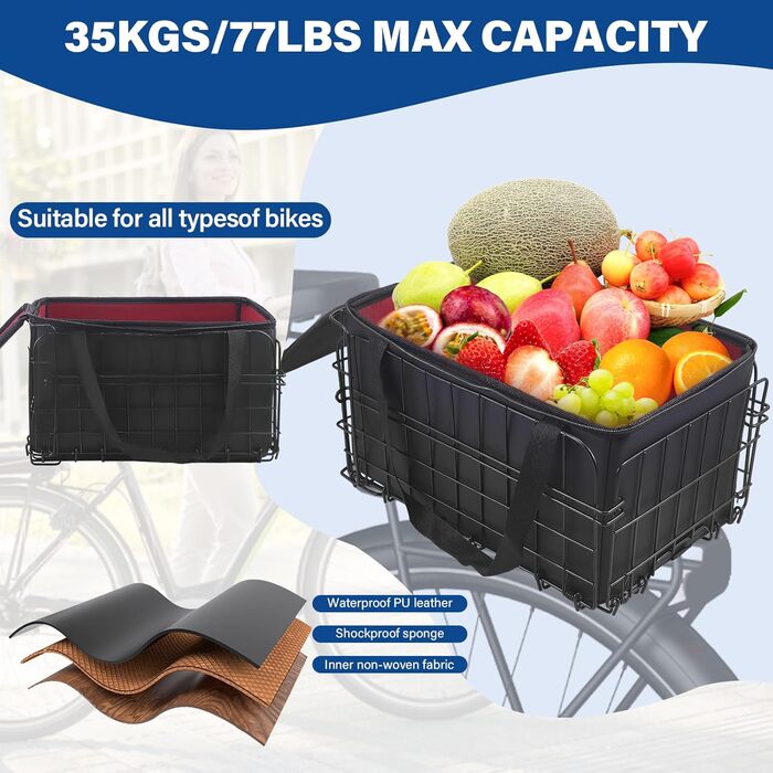 Задній велосипедний кошик, складаний, металевий з водонепроникним чохлом, для собак, домашніх тварин, E-bike, mountain bike, city bike, cruiser
