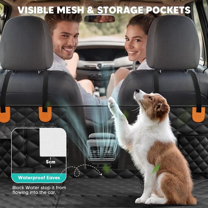 Килимок для собак у машину, заднє сидіння, 2025. Водонепроникний, антиковзкий, міцний, з жорсткою основою. Підходить для собак до 180 кг (400 фунтів). Оранжево-чорний, екстра товстий.