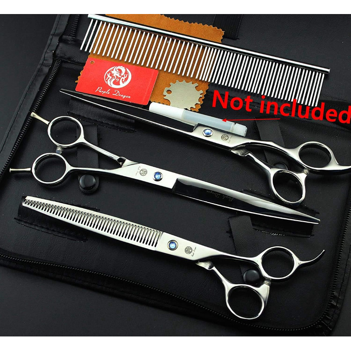 Набір ножиць для грумінгу собак: фішері та випрямні ножиці, срібні