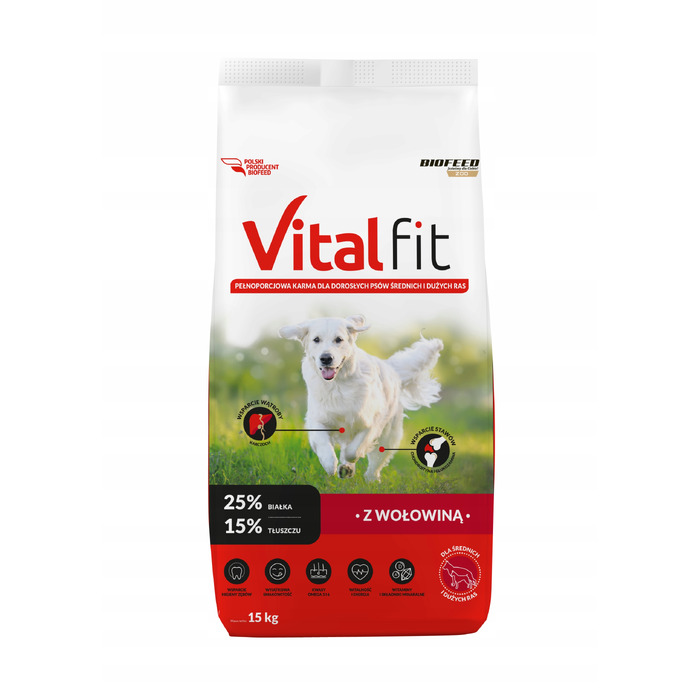 Корм для дорослих собак VitalFit з яловичиною, 15 кг