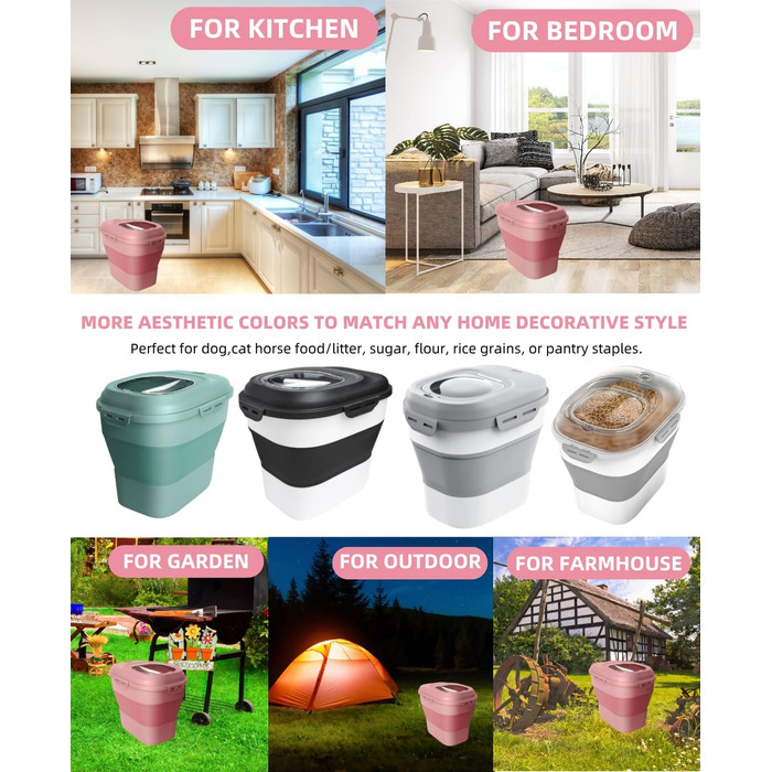 Контейнер для зберігання корму для собак 9-13.6 кг з колесами, повітряно-щільною кришкою, рожевий. Підходить для собак, котів та інших тварин.