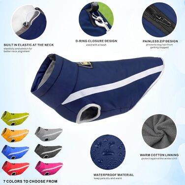 Водонепроникний зимовий дощовик для собак Idepet, тепла куртка, вітронепроникний одяг для собак, куртка для собак з отвором для шлейки -6 (4XL, Navyblau)