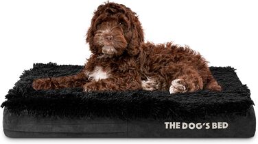 Ортопедичне ліжко для собак з Memory Foam, чорне штучне хутро, середнього розміру, вологостійке, знімні чохли