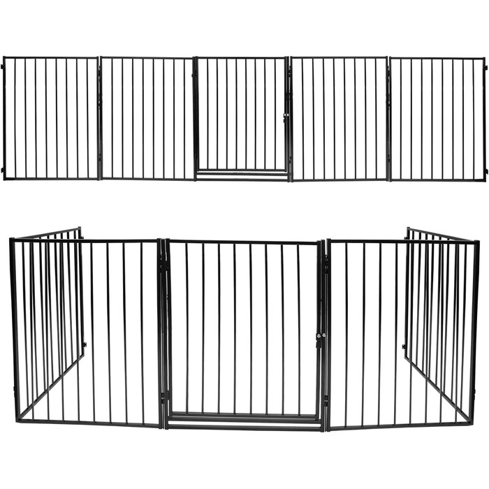 Захисна сітка для каміна Daromigo, 304 см, металева з дверцятами, сітка для дитячого манежу, захист від тварин, захист для дітей, чорна, 5 елементів