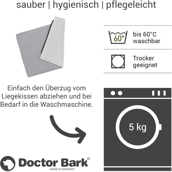 М'яке ліжко для собак великих порід Doctor Bark GreenLabel, зелений колір, знімний чохол L, світло-сірий