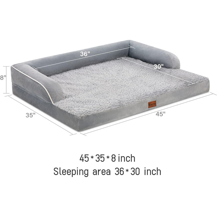Ортопедичне ліжко для собак великих порід, XL, водовідштовхувальне, з пам'яті ефекту, зручна подушка для шиї, знімний, пральний чохол, антиковзаюча підкладка (сірий)