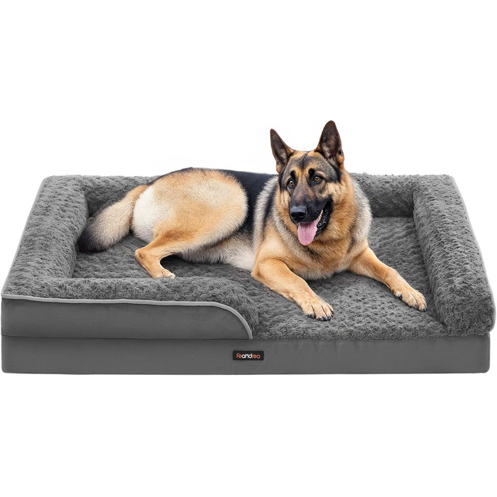 Ортопедичне ліжко для собак Feandrea, середнього розміру, водонепроникне, знімний плюшевий чохол, 91 x 68 x 16 см, PGW252G02 (XXL 122 x 85 x 16 см, сірий)