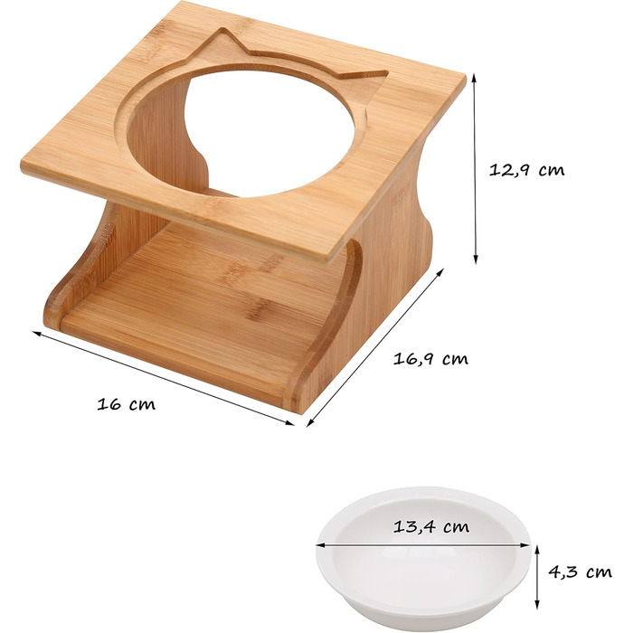 Ергономічна годівниця для котів Limmby з кераміки та бамбукового каркасу | Підвищена годівниця з об'ємом 250 мл