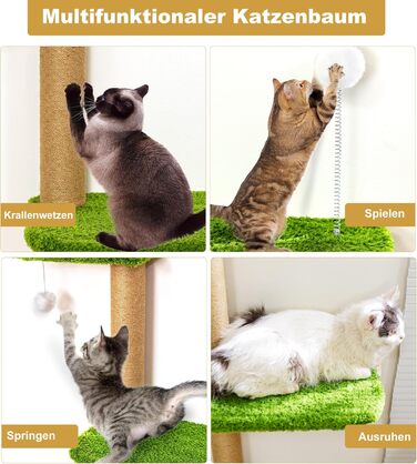 Кліматична стіна для котів Kratzbaum 125 см: 4 яруси, натуральне дерево, міцний фетр, зелений колір
