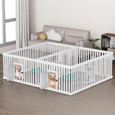 Клітка для цуценят FASRIOU Indoor 65 см, пластикове огородження для собак з антиковзкими присосками, вольєр для маленьких собак, 18 панелей (200 x 168 x 65 см), з двома секціями