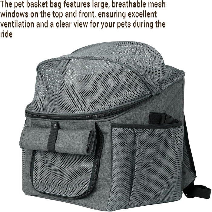 Корзина для собак Wakects, переноска для тварин на велосипед, для котів та собак, з 2 кишенями та сіткою, для маленьких та середніх порід