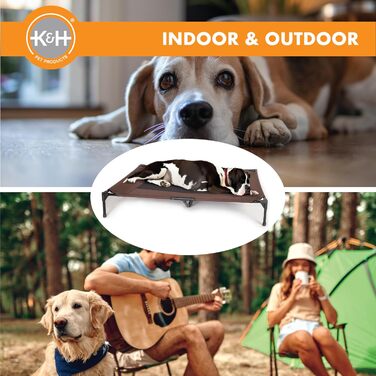 Охолоджуване собаче ліжко K&H Pet Products з піднятим бортиком для вулиці, з дихаючою сіткою, неслизькими гумовими ніжками, портативне (Шоколад/Чорна сітка, L 142 x B 97 x H 23 см)