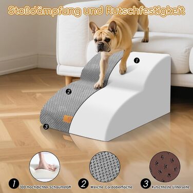 Сходинка для собак маленьких порід, водовідштовхувальна, 3 сходинки, з високощільнісного губки, знімна, для софи та ліжка, сіра