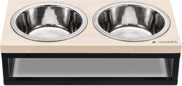 Набір мисок для котів Navaris з кріпленням - станція годування. Миски з нержавіючої сталі та дерев'яний тримач для котів та собак