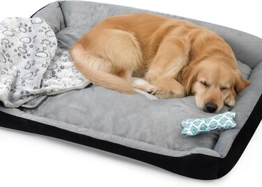 Ліжко для собак 90x70 см з подушкою у вигляді кістки та легкою ковдрою, м'яке диванчик для собак середніх порід з короткого хутра, миється, кошик для собак з неслизьким дном