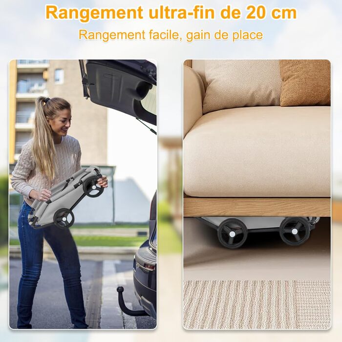 Дитяча коляска 3 в 1 для собак та котів, складний тролей для домашніх тварин з 4 EVA-колесами, сірим кольором (51 x 35 x 31 см)