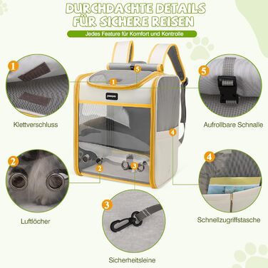 Рюкзак для кота великого розміру ALLSOPETS, складний рюкзак для собак та котів, дихаюча переноска для тварин для подорожей, прогулянок та походів (димно-зелений, лимонно-жовтий)