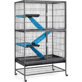 Yaheetech клітка для дрібних тварин, металевий вольєр для гризунів, кроликів, з 4 колесами, 2 знімні платформи та сходи, білий