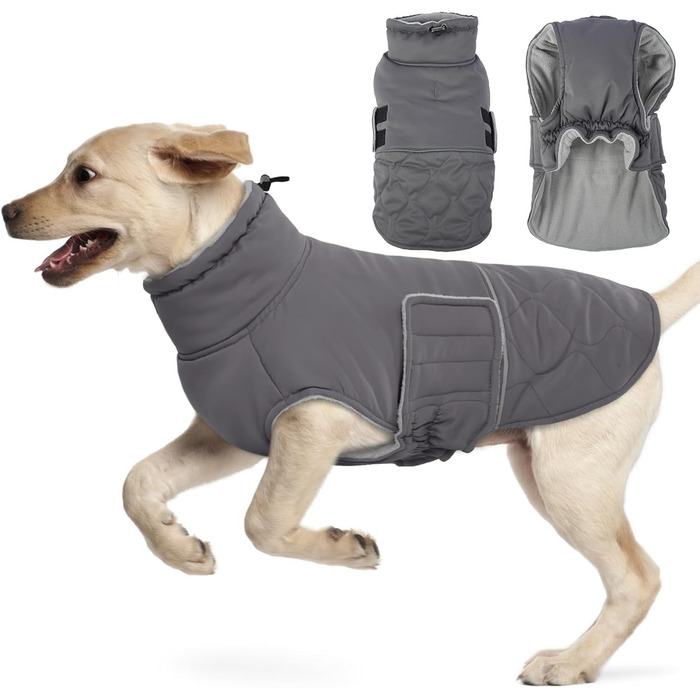 Зимова куртка для собак з отвором для шлейки, тепла підкладка, для коргі, кокер-спанієль (XL, сіра)