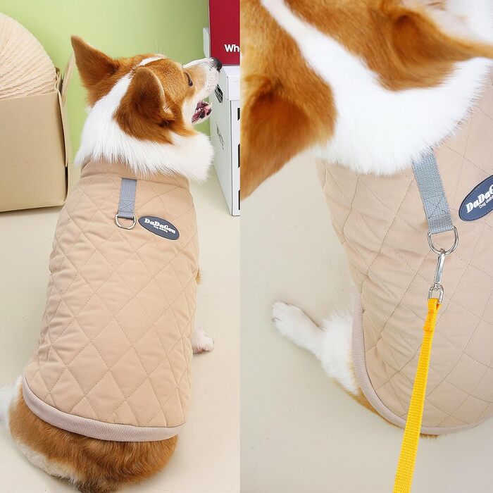 Зунеа - тепла куртка для собак маленьких та середніх порід, коргі, з кільцем D, флісова підкладка, зимова, для холодної погоди, жилет, куртка, одяг для цуценят, м'яка, для хлопчиків, такса, зелена (XXL, хакі)