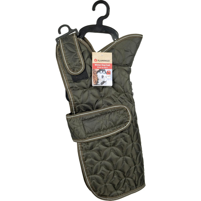 Шлейка для собак Flaingo Hundeantel Winter Ushi, хакі, розмір S, поліестер, водовідштовхувальна, з флісовою підкладкою, на липучках, світловідбиваюча, з отвором для повідка