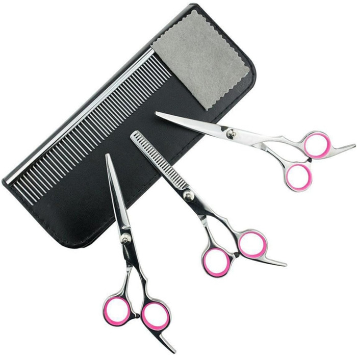 Набір для стрижки домашніх тварин Sosoport (4 шт.): стригуча, філірувальна ножиці, гребінець, тканина. Для собак та котів.