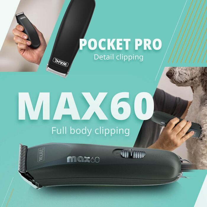 Набір для стрижки тварин WAHL Animal Clipper Kit Max 60+Pocket Pro: стрижка собак, котів, машин для грумінгу, набір для догляду за шерстю