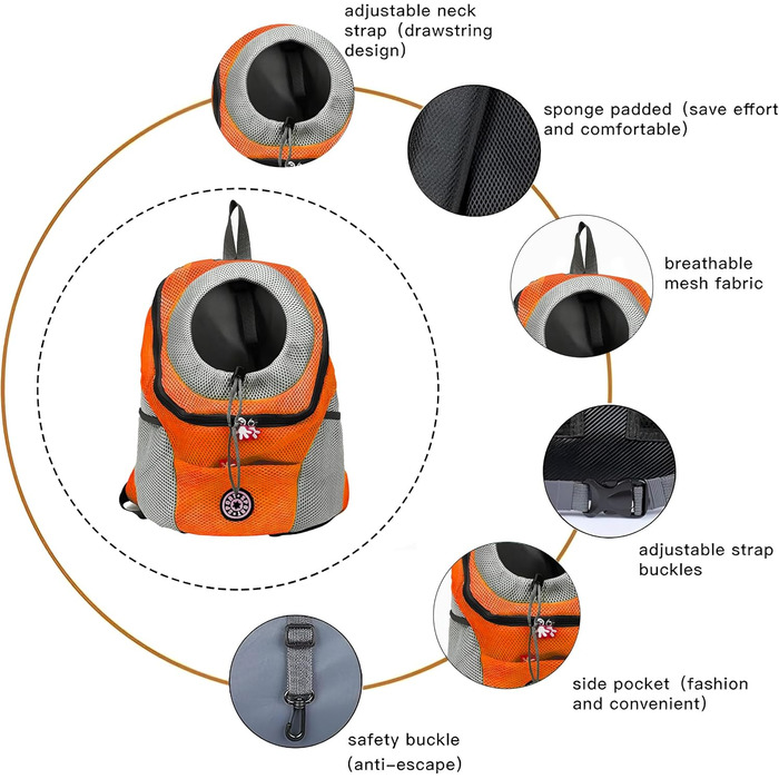 Рюкзак-переноска для собак та котів, до 10 кг, дихаючий, для подорожей та активного відпочинку (Оранжевий)