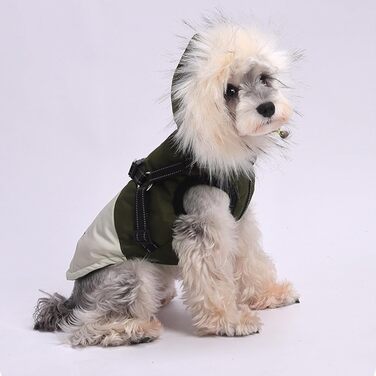 Водонепроникний жилет для собак з капюшоном, теплий жилет з шлейкою для собак, зима, теплий та м'який, S-3X (M, Зелений)