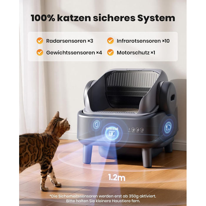 Автоматичний самоочисний відкритий лоток для котів oneisall з системою EaseClean™, автоматичний та ручний режими, з килимком та 40 пакетами (Basis)