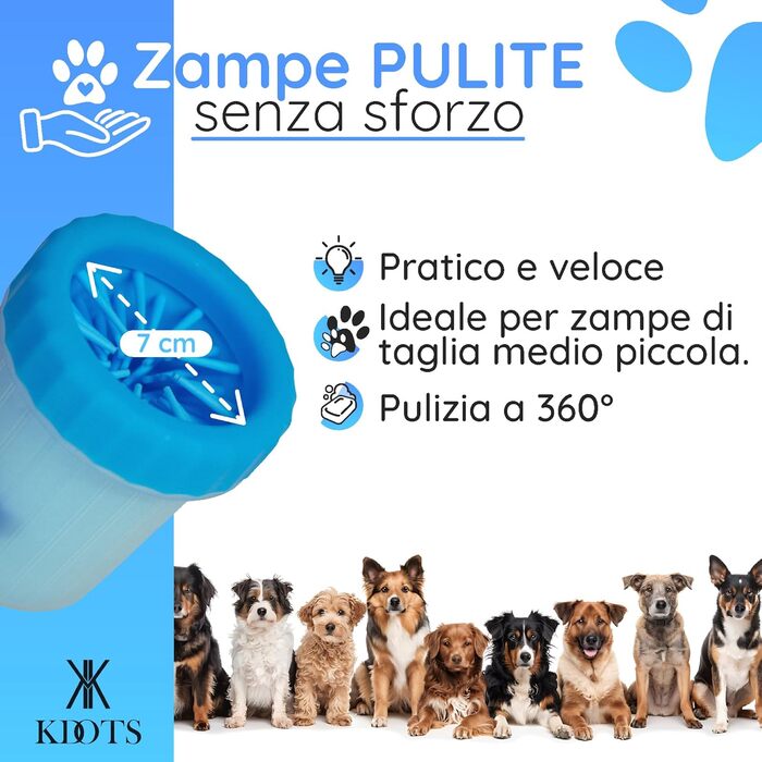 Силіконовий очищувач лап для собак з м'якою серветкою - безпечний засіб для миття лап для собак малого та середнього розміру (Блакитний, S/M)