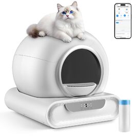 Автоматичний лоток для котів з самоочищенням, 68л, з керуванням через додаток, сповіщеннями та моніторингом здоров'я, сумісний з усіма породами котів, XXL