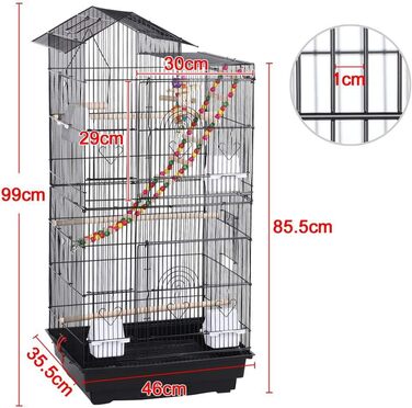 Клітка для папуг Yaheetech з іграшками, чорна, 99x46x35,5 см — простора клітка для хвилястих папуг, корел, амадин, з драбинкою та аксесуарами