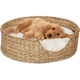 Кругле ліжко для собак та котів Relaxdays, 15 x 49 см, з мореної трави, натуральний колір/кремовий