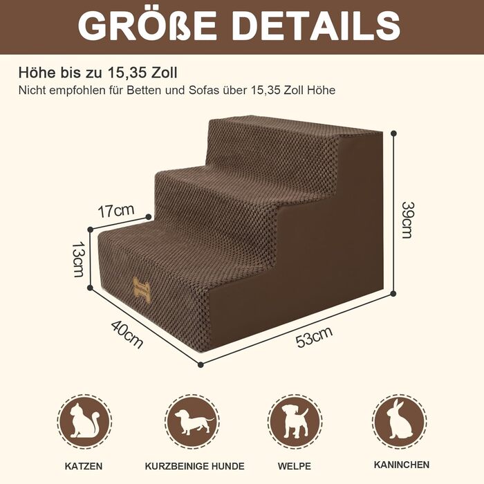 Сходинки для собак Непфайві: 3 сходинки, антиковзаюча поверхня, знімна наволочка, для ліжка та дивану, 45x40x34 см