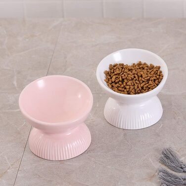 Підвищена годівниця для котів з кераміки, нахилена – проти блювоти, 280 мл, діаметр 15,5 см, білий колір